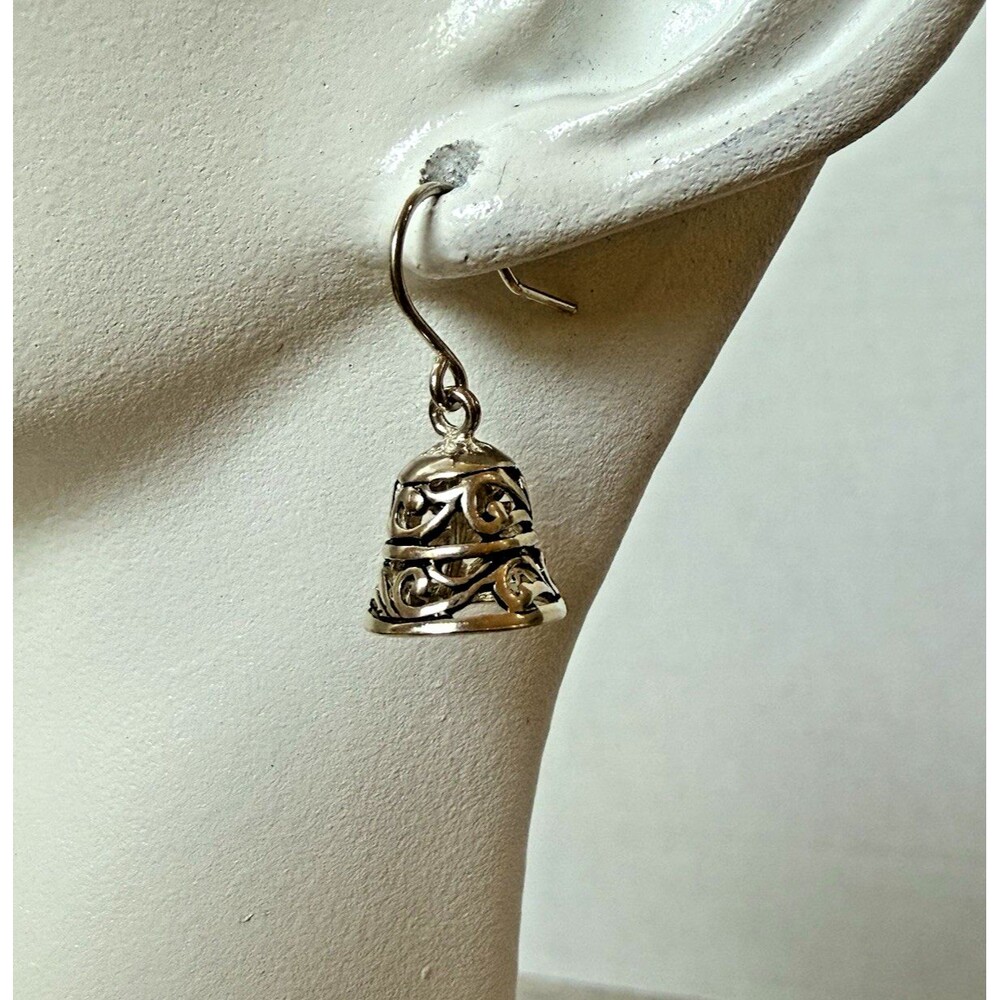 Vintage Sterling Silver 925 Filigree Bell Earrings Dangle Chime Read Description